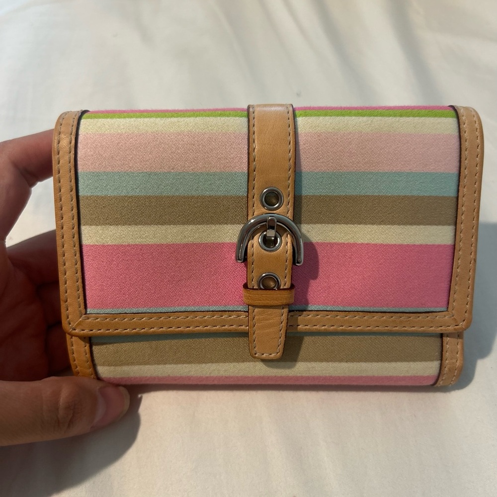 Coach Pink and Tan Striped Wallet